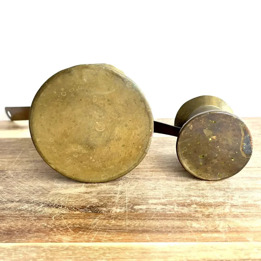 Vintage Brass Coffee Melting Pots 12 oz & 4 oz Rustic Patina Farmhouse Set of 2